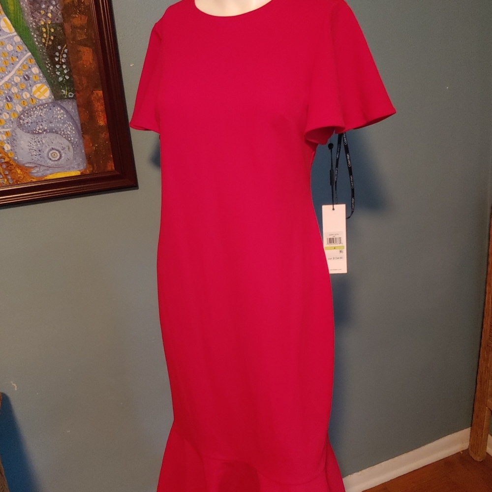 NWT Red Calvin Klein size 4 long dress. Vibrant re